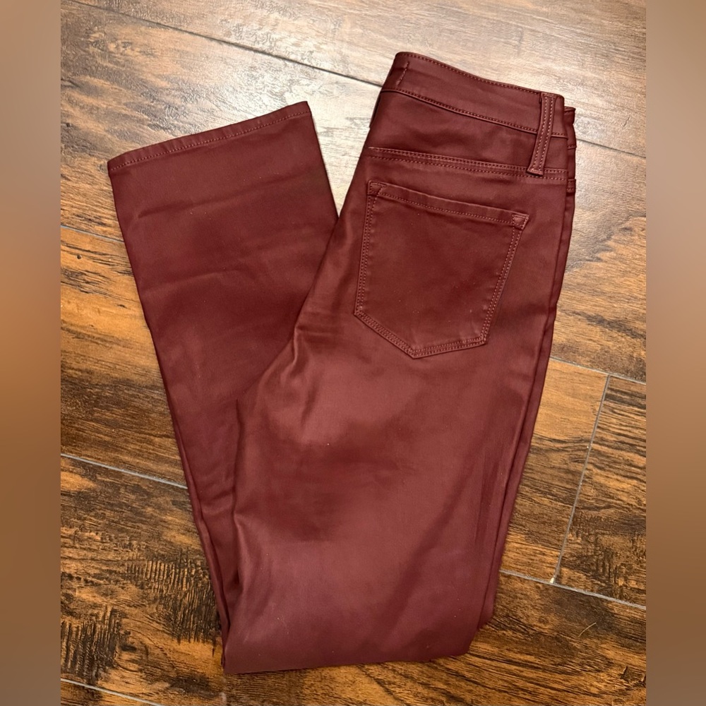 VERVET BY FLYING MONKEY Women's Straight Leg Coated Denim Pants in Burgundy